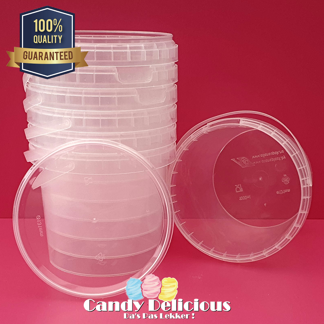 Snel Ondergeschikt Standaard Transparante Emmers 1 Liter met Deksel | Candy Delicious